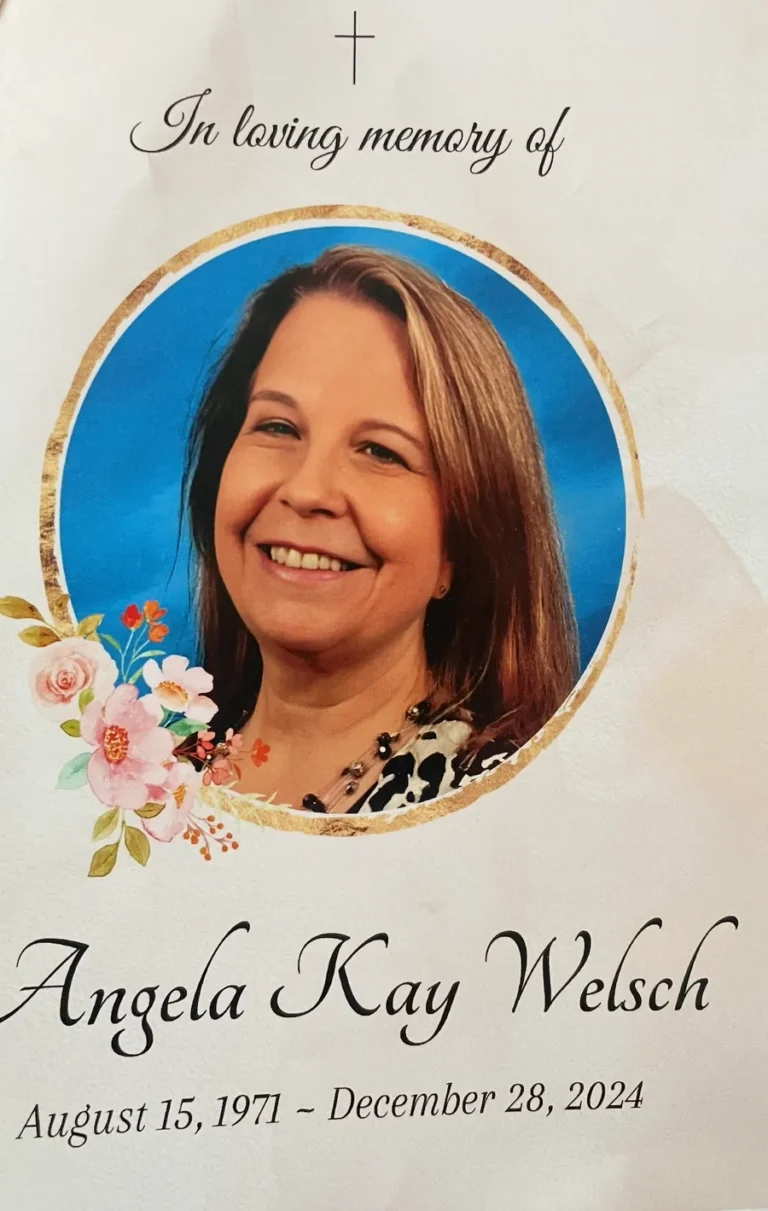 Memorial card: In loving memory of Angela Kay Welsch, August 15, 1971 to December 28, 2024